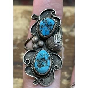 Vintage Sterling Silver‎ Turquoise Ring Sz 6-6 1/4 Native American Signed 8g
